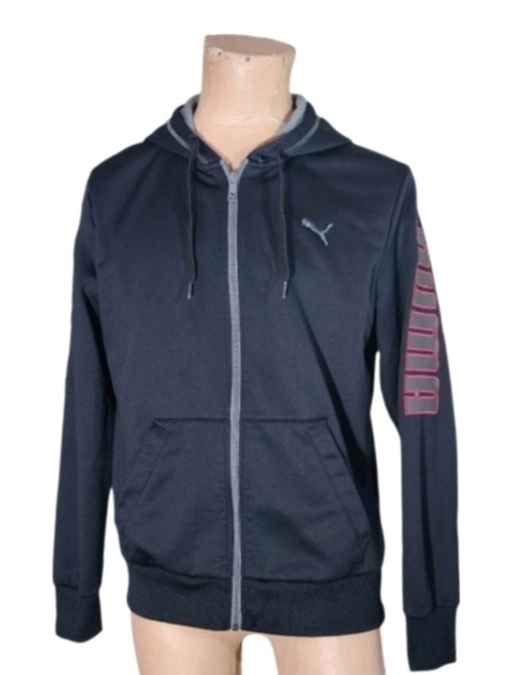 Puma Fleece Hooded Logo Jacket Black Size M